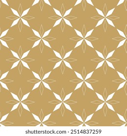 Abstraktes geometrisches Muster mit Kreuzen, Streifen, Linien. Nahtloser Vektorhintergrund. Weiße und goldene Ornamente. Modernes vernetztes Grafikdesign.