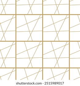 Abstraktes geometrisches Muster mit Kreuzen, Streifen, Linien. Nahtloser Vektorhintergrund. Weiße und goldene Ornamente. Modernes vernetztes Grafikdesign.