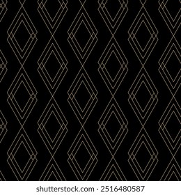 Abstract geometric pattern with crosses, stripes, lines. Seamless vector background. Black and gold ornament. Modern reticulated graphic design.
