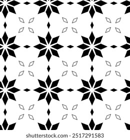 Padrão geométrico abstrato com cruzes, listras, linhas. Plano de fundo de vetor contínuo. Ornamento floral branco e preto. Design gráfico reticulado moderno.