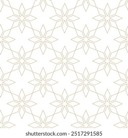 Abstract geometric pattern with crosses, stripes, lines. Seamless vector background. White and gold floral ornament. Modern reticulated graphic design.