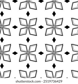 Abstract geometric pattern with crosses, stripes, lines. Seamless vector background. White and black ornament. Modern reticulated graphic design.