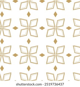 Abstract geometric pattern with crosses, stripes, lines. Seamless vector background. White and gold ornament. Modern reticulated graphic design.
