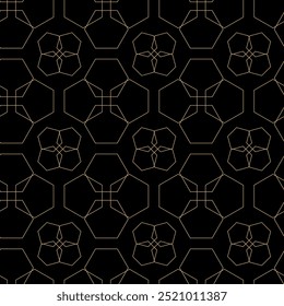 Patrón geométrico Abstractas con cruces, rayas, líneas. Fondo de Vector sin fisuras. Adorno negro y dorado. Diseño gráfico reticulado moderno.