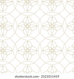 Abstract geometric pattern with crosses, stripes, lines. Seamless vector background. White and gold ornament. Modern reticulated graphic design.