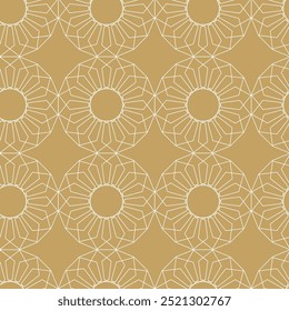 Abstract geometric pattern with crosses, stripes, lines. Seamless vector background. White and gold ornament. Modern reticulated graphic design.