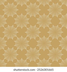 Abstraktes geometrisches Muster mit Kreuzen, Streifen, Linien. Nahtloser Vektorhintergrund. Weiße und goldene Ornamente. Modernes vernetztes Grafikdesign.