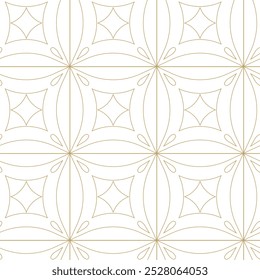 Padrão geométrico abstrato com cruzes, listras, linhas. Plano de fundo de vetor contínuo. Ornamento branco e dourado. Design gráfico reticulado moderno.