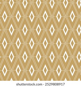 Abstraktes geometrisches Muster mit Kreuzen, Streifen, Linien. Nahtloser Vektorhintergrund. Weiße und goldene Ornamente. Modernes vernetztes Grafikdesign.