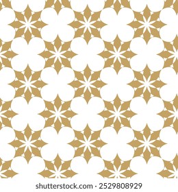 Abstract geometric pattern with crosses, stripes, lines. Seamless vector background. White and gold ornament. Modern reticulated graphic design.