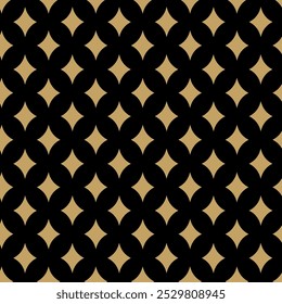 Abstract geometric pattern with crosses, stripes, lines. Seamless vector background. Black and gold ornament. Modern reticulated graphic design.