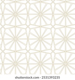 Abstract geometric pattern with crosses, stripes, lines. Seamless vector background. White and gold ornament. Modern reticulated graphic design.