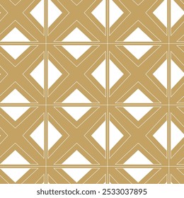 Abstract geometric pattern with crosses, stripes, lines. Seamless vector background. White and gold ornament. Modern reticulated graphic design.