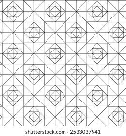 Abstraktes geometrisches Muster mit Kreuzen, Streifen, Linien. Nahtloser Vektorhintergrund. Weiße und schwarze Ornamente. Modernes vernetztes Grafikdesign.