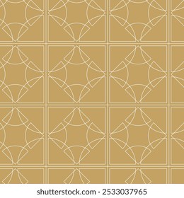 Abstraktes geometrisches Muster mit Kreuzen, Streifen, Linien. Nahtloser Vektorhintergrund. Weiße und goldene Ornamente. Modernes vernetztes Grafikdesign.
