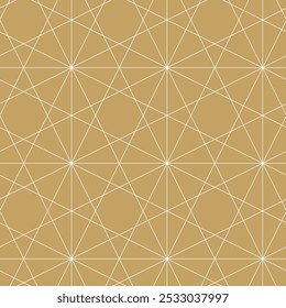 Padrão geométrico abstrato com cruzes, listras, linhas. Plano de fundo de vetor contínuo. Ornamento branco e dourado. Design gráfico reticulado moderno.