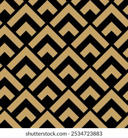 Abstraktes geometrisches Muster mit Kreuzen, Streifen, Linien. Nahtloser Vektorhintergrund. Schwarz-goldene Ornamente. Modernes vernetztes Grafikdesign.