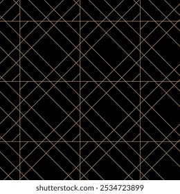 Abstract geometric pattern with crosses, stripes, lines. Seamless vector background. Black and gold ornament. Modern reticulated graphic design.