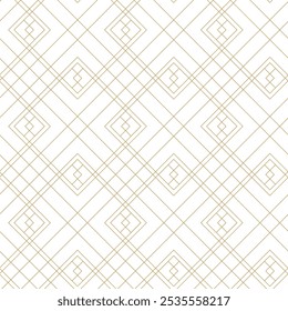 Abstract geometric pattern with crosses, stripes, lines. Seamless vector background. White and gold ornament. Modern reticulated graphic design.