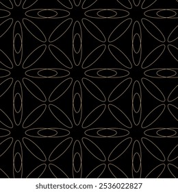 Abstract geometric pattern with crosses, stripes, lines. Seamless vector background. Black and gold ornament. Modern reticulated graphic design.