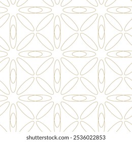 Abstract geometric pattern with crosses, stripes, lines. Seamless vector background. White and gold ornament. Modern reticulated graphic design.