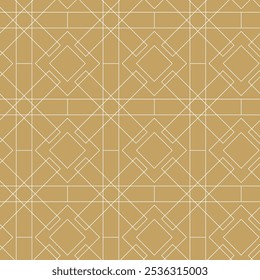 Abstract geometric pattern with crosses, stripes, lines. Seamless vector background. White and gold ornament. Modern reticulated graphic design.