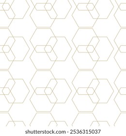 Abstract geometric pattern with crosses, stripes, lines. Seamless vector background. White and gold ornament. Modern reticulated graphic design.