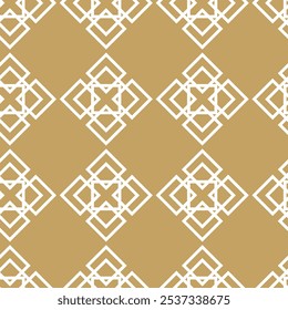 Abstract geometric pattern with crosses, stripes, lines. Seamless vector background. White and gold ornament. Modern reticulated graphic design.