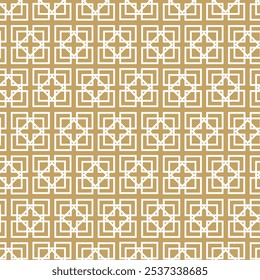 Patrón geométrico Abstractas con cruces, rayas, líneas. Fondo de Vector sin fisuras. Adorno blanco y dorado. Diseño gráfico reticulado moderno.