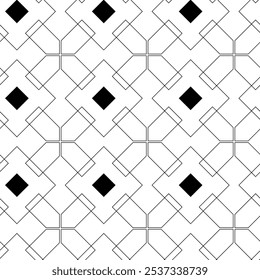 Abstraktes geometrisches Muster mit Kreuzen, Streifen, Linien. Nahtloser Vektorhintergrund. Weiße und schwarze Ornamente. Modernes vernetztes Grafikdesign.