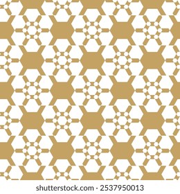 Padrão geométrico abstrato com cruzes, listras, linhas. Plano de fundo de vetor contínuo. Ornamento branco e dourado. Design gráfico reticulado moderno.