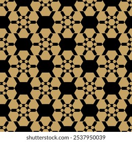 Patrón geométrico Abstractas con cruces, rayas, líneas. Fondo de Vector sin fisuras. Adorno negro y dorado. Diseño gráfico reticulado moderno.