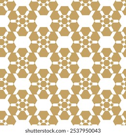 Abstract geometric pattern with crosses, stripes, lines. Seamless vector background. White and gold ornament. Modern reticulated graphic design.