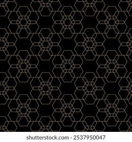 Patrón geométrico Abstractas con cruces, rayas, líneas. Fondo de Vector sin fisuras. Adorno negro y dorado. Diseño gráfico reticulado moderno.