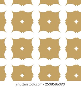 Padrão geométrico abstrato com cruzes, listras, linhas. Plano de fundo de vetor contínuo. Ornamento branco e dourado. Design gráfico reticulado moderno.