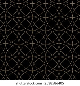 Abstraktes geometrisches Muster mit Kreuzen, Streifen, Linien. Nahtloser Vektorhintergrund. Schwarz-goldene Ornamente. Modernes vernetztes Grafikdesign.