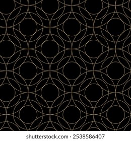 Padrão geométrico abstrato com cruzes, listras, linhas. Plano de fundo de vetor contínuo. Ornamento preto e dourado. Design gráfico reticulado moderno.