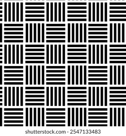 Abstract geometric pattern with crosses, stripes, lines. Seamless vector background. White and black ornament. Modern reticulated graphic design.