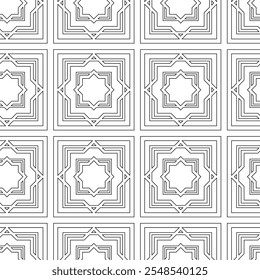 Abstract geometric pattern with crosses, stripes, lines. Seamless vector background. White and black ornament. Modern reticulated graphic design.