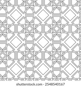 Abstract geometric pattern with crosses, stripes, lines. Seamless vector background. White and black ornament. Modern reticulated graphic design.