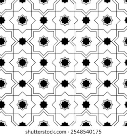 Abstract geometric pattern with crosses, stripes, lines. Seamless vector background. White and black ornament. Modern reticulated graphic design.