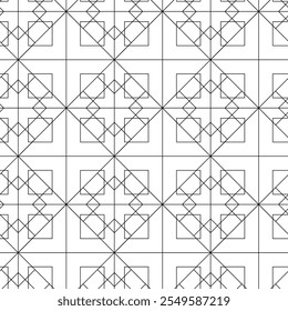 Abstract geometric pattern with crosses, stripes, lines. Seamless vector background. White and black ornament. Modern reticulated graphic design.
