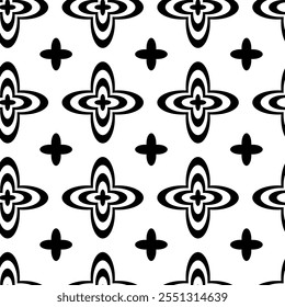 Abstract geometric pattern with crosses, stripes, lines. Seamless vector background. White and black ornament. Modern reticulated graphic design.