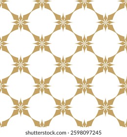 Abstract geometric pattern with crosses, stripes, lines. Seamless vector background. White and gold ornament. Modern reticulated graphic design.