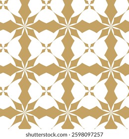 Abstract geometric pattern with crosses, stripes, lines. Seamless vector background. White and gold ornament. Modern reticulated graphic design.