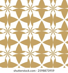Abstract geometric pattern with crosses, stripes, lines. Seamless vector background. White and gold ornament. Modern reticulated graphic design.