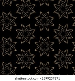 Abstract geometric pattern with crosses, stripes, lines. Seamless vector background. Black and gold ornament. Modern reticulated graphic design.