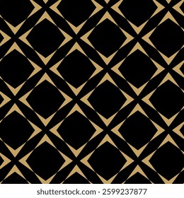 Abstract geometric pattern with crosses, stripes, lines. Seamless vector background. Black and gold ornament. Modern reticulated graphic design.