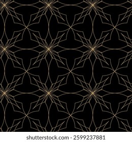 Abstract geometric pattern with crosses, stripes, lines. Seamless vector background. Black and gold ornament. Modern reticulated graphic design.