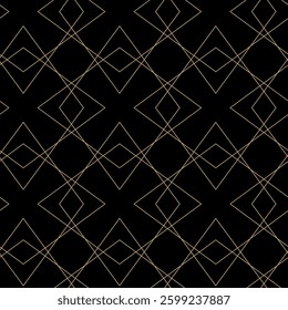 Abstract geometric pattern with crosses, stripes, lines. Seamless vector background. Black and gold ornament. Modern reticulated graphic design.